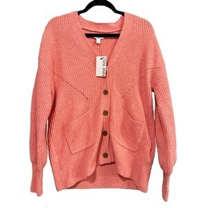 Nine West Coral Chunky Knit Cardigan Sweater Size M